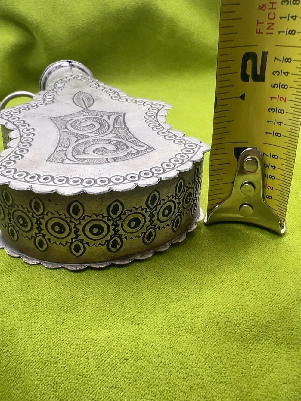 Antique Bedouin Kohl Flask Silver-Tone Engraved Middle Eastern Tribal Vessel